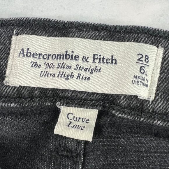Abercrombie Fitch Jeans Women 29x31* Slim Straight High Rise Black Denim Tag 28L - Picture 7 of 16